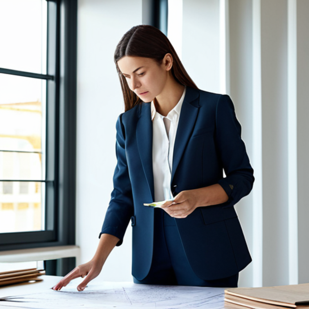 **

"A professional female architect, fully clothed in a modest business casual outfit (dress pants, blouse, blazer), standing in a modern, sunlit architectural design studio, reviewing blueprints. Safe for work, appropriate content, perfect anatomy, correct proportions, well-formed hands, proper finger count, natural body proportions, professional, family-friendly, high resolution, detailed background."

**